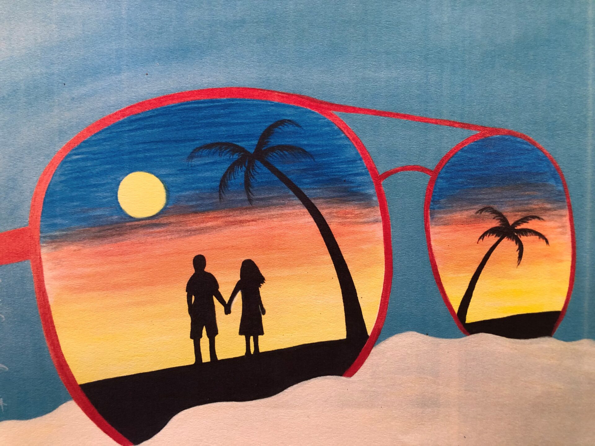 Sand and Sunglasses from uptown paint and sip painting classes in Jupiter FL