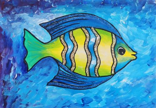 Blue and Green Fish from uptown paint and sip painting classes in Jupiter FL