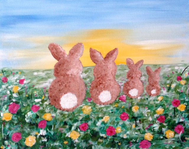 Bunnies at Sunrise from uptown paint and sip painting classes in Jupiter FL