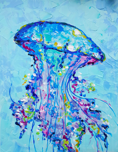 Jellyfish from uptown paint and sip painting classes in Jupiter FL