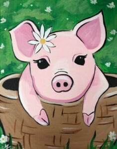 Kids Sassy Pig from uptown paint and sip painting classes in Jupiter FL