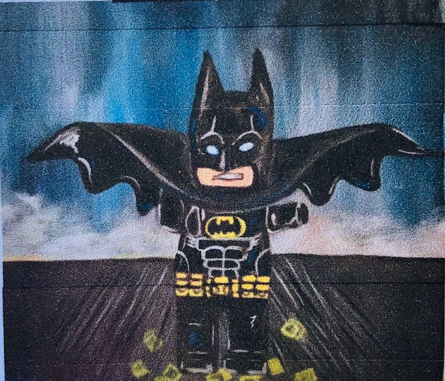 MC - 2 Batman Lego Man from uptown paint and sip painting classes in Jupiter FL