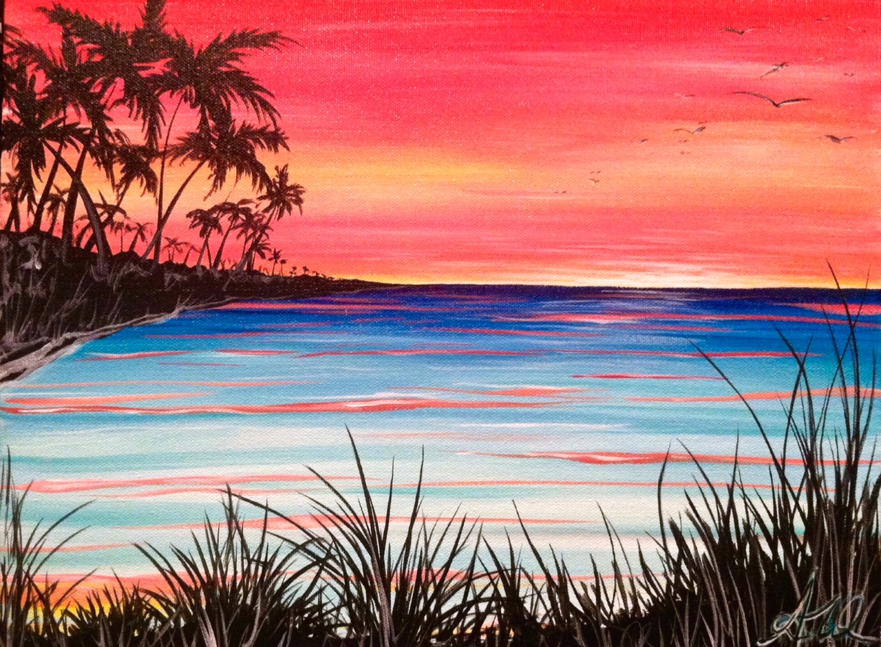 Orange Sunset from uptown paint and sip painting classes in Jupiter FL