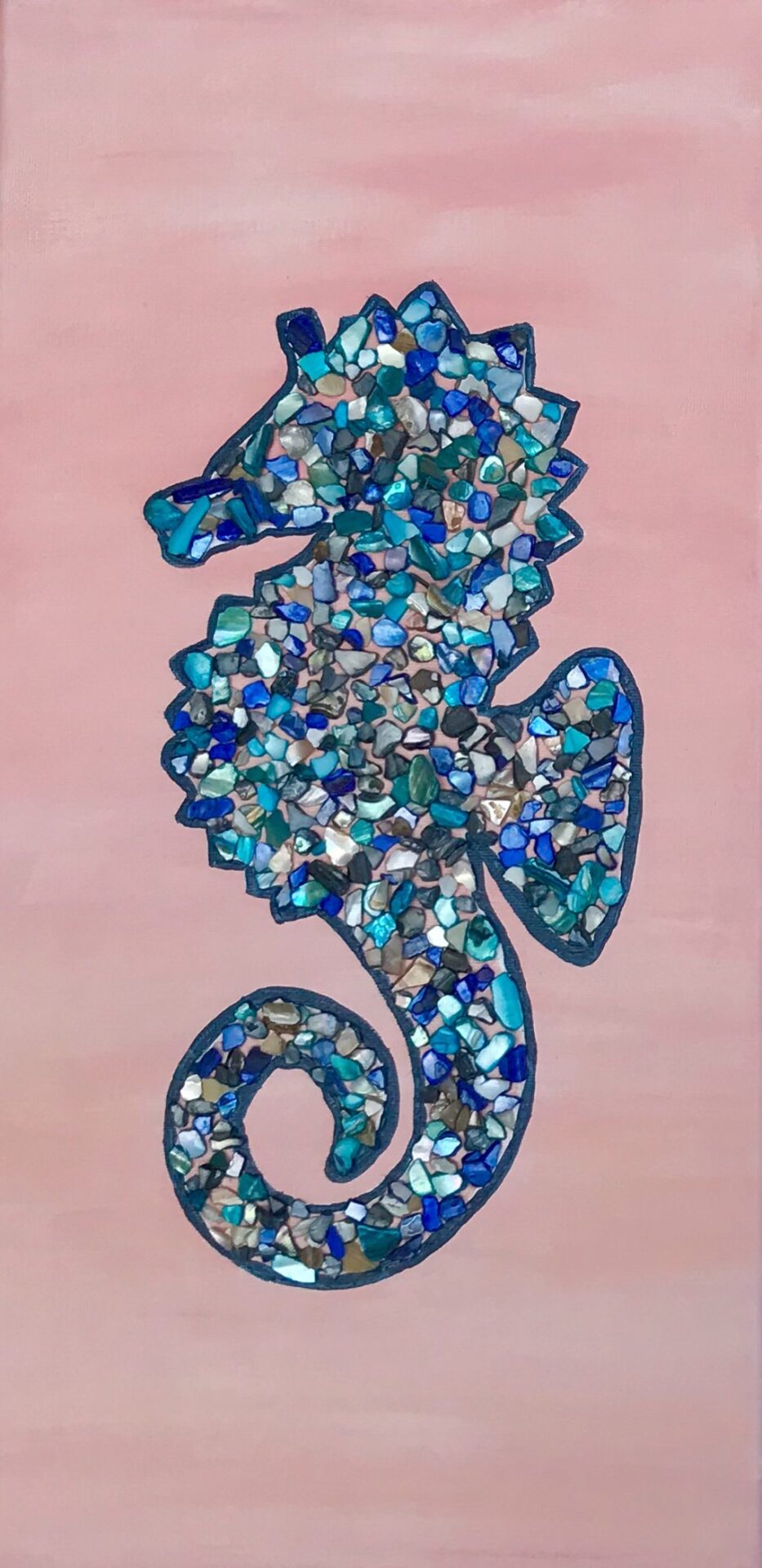 seahorse mixed media pink from uptown paint and sip painting classes in Jupiter FL