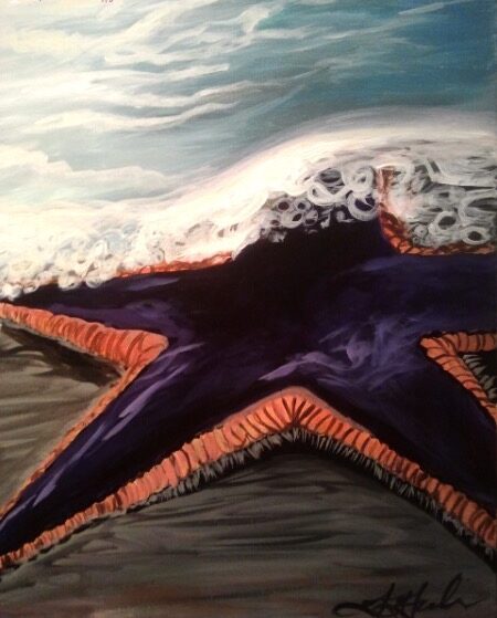 Purple Starfish from uptown paint and sip painting classes in Jupiter FL