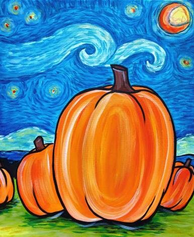 Starry Night Pumpkin Patch from uptown paint and sip painting classes in Jupiter FL