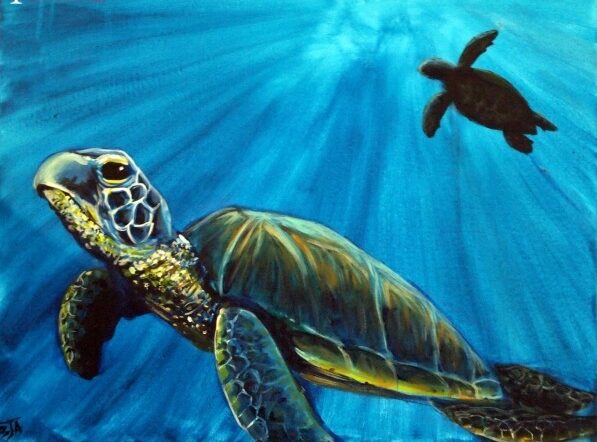 Turtles under the sea from uptown paint and sip perfect for girls night out ideas and a cute date night Jupiter FL
