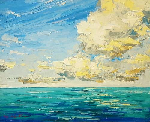 Clouds Over Turquoise Waters from uptown paint and sip painting classes in Jupiter FL