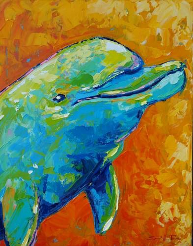 Friendly Dolphin from uptown paint and sip painting classes in Jupiter FL