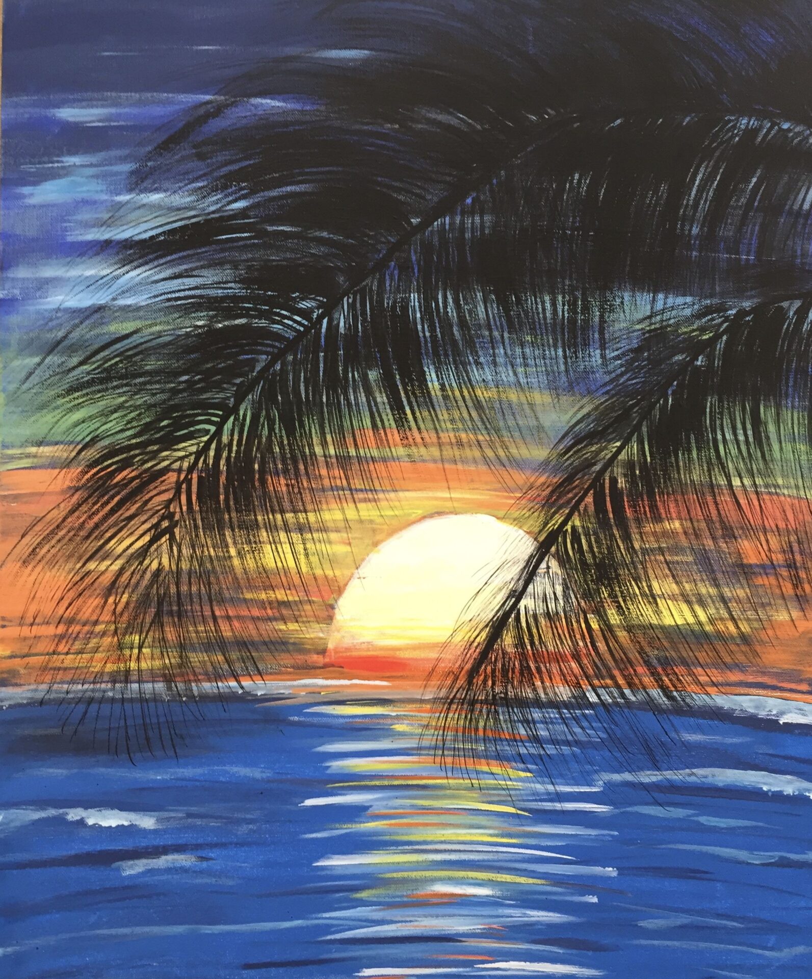 Palm Tree Sunset from uptown paint and sip painting classes in Jupiter FL
