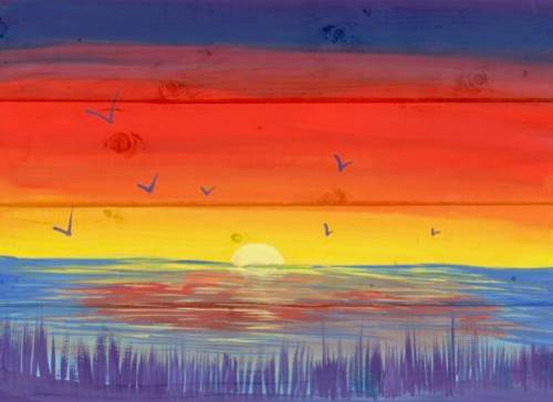 Simple Sunset on Wood Pallet from uptown paint and sip painting classes in Jupiter FL