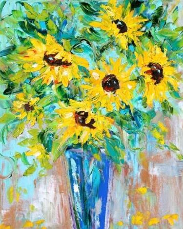 Sunflower Joy painting done at Uptown Paint and Sip in Jupiter, FL - Painting Classes for Girls Night Out and Date Night