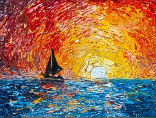 Sunset Sail Fingerpainting from uptown paint and sip perfect for girls night out ideas and a cute date night Jupiter FL