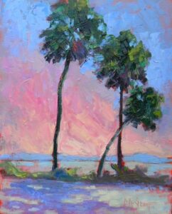 Crossed Palms at Sunset painting done at Uptown Paint and Sip in Jupiter, FL - Painting Classes for Girls Night Out and Date Night