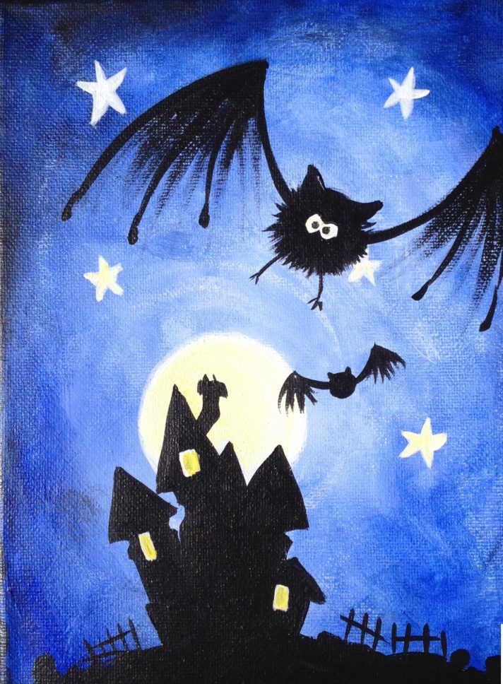 Haunted House painting done at Uptown Paint and Sip in Jupiter, FL - Painting Classes for Girls Night Out and Date Night