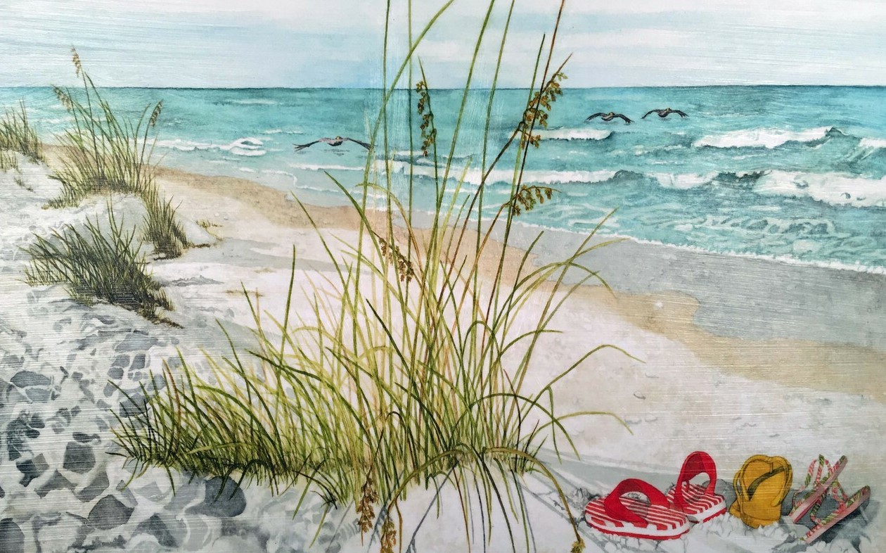 Leave Your Flip Flops at the Door painting done at Uptown Paint and Sip in Jupiter, FL - Painting Classes for Girls Night Out and Date Night