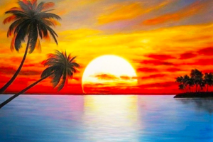 The Big Bright Sunset of Florida painting done at Uptown Paint and Sip in Jupiter, FL - Painting Classes for Girls Night Out and Date Night