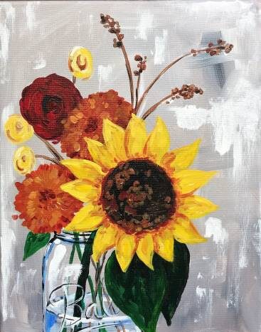 Fall Floral in Jar painting done at Uptown Paint and Sip in Jupiter, FL - Painting Classes for Girls Night Out and Date Night