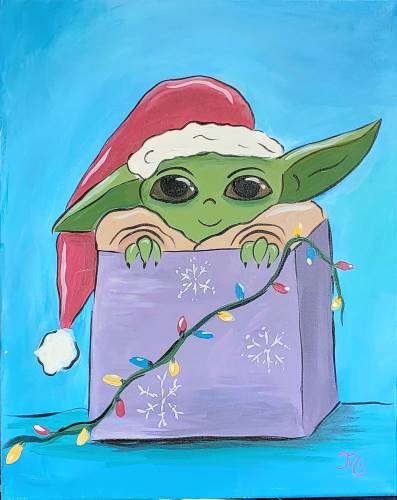 Baby Santa Yoda from uptown paint and sip painting classes in Jupiter FL