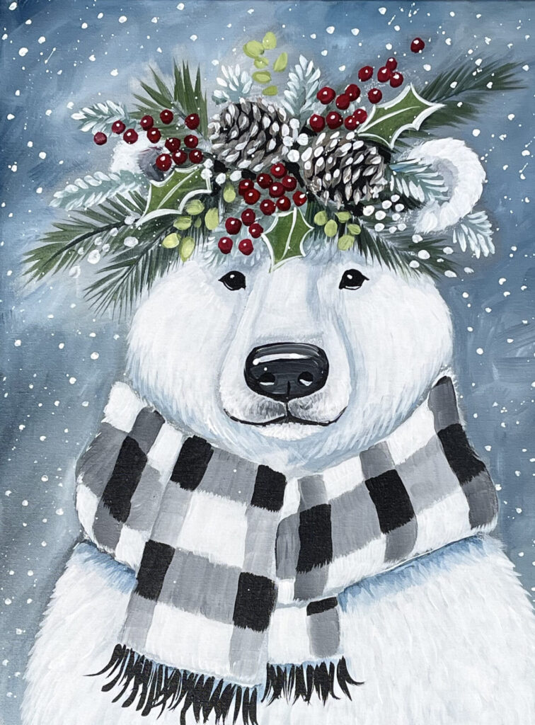 Beary Merry from uptown paint and sip painting classes in Jupiter FL