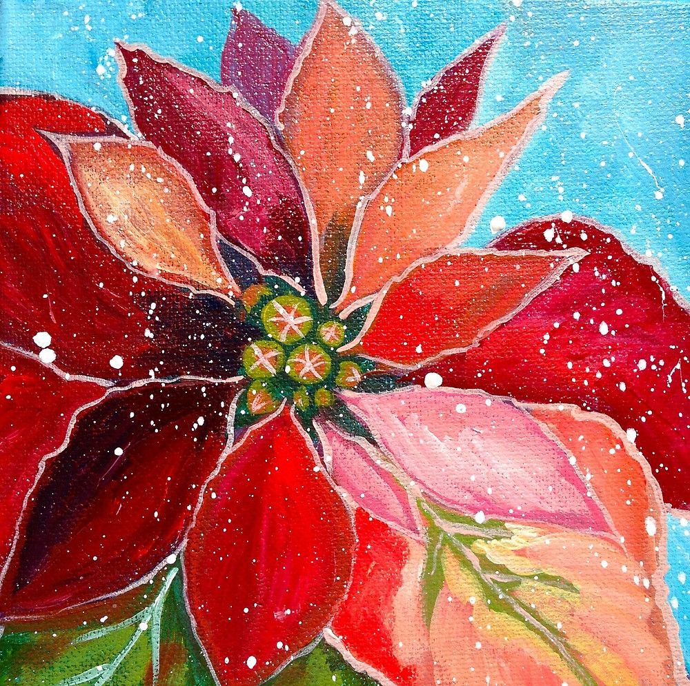 Christmas Poinsettia painting done at Uptown Paint and Sip in Jupiter, FL - Painting Classes for Girls Night Out and Date Night