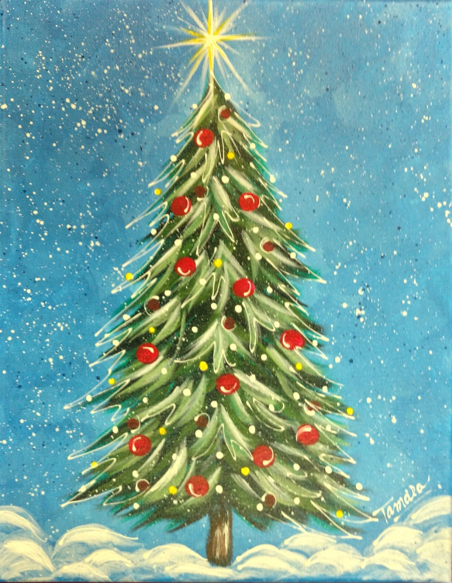 elegant christmas tree from uptown paint and sip painting classes in Jupiter FL
