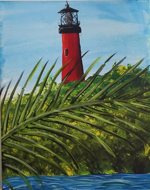 Lighthouse painting done at Uptown Paint and Sip in Jupiter, FL