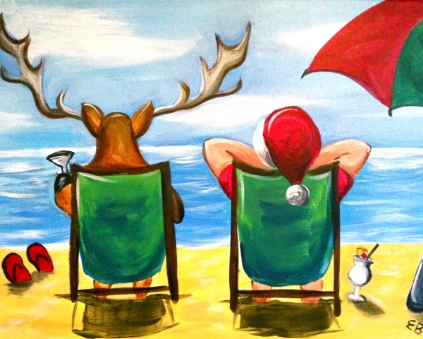 Santa on the Beach painting done at Uptown Paint and Sip in Jupiter, FL