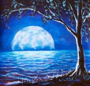 Full Moon by the Lake from uptown paint and sip painting classes in Jupiter FL