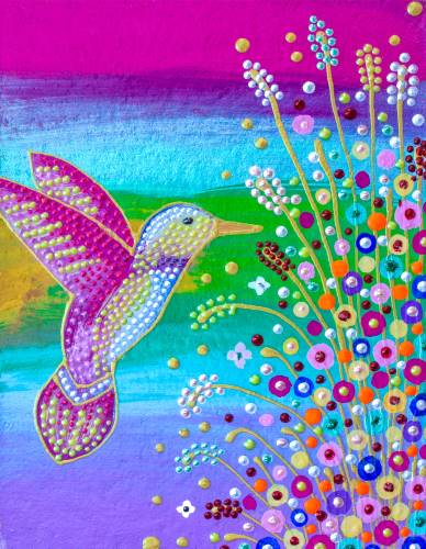 Hummingbird with Colorful Floral from uptown paint and sip painting classes in Jupiter FL