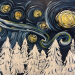 Winter Starry Night from uptown paint and sip painting classes in Jupiter FL
