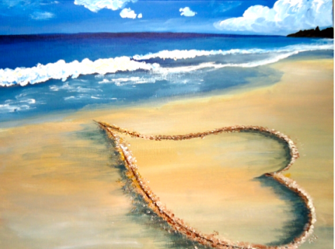 Beach with Heart in the Sand - Paint and Sip classes in Jupiter, FL for Team Building events and Date Nights near West Palm Beach