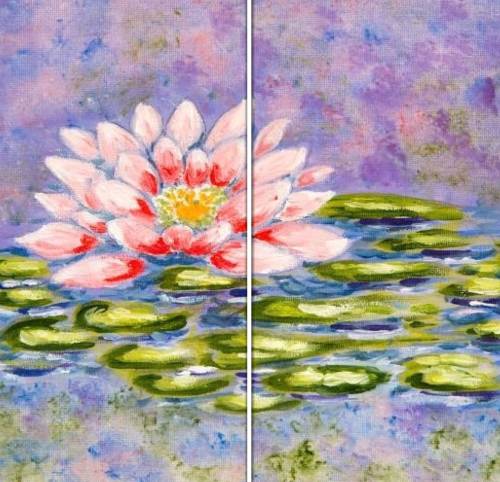 Couples Pink Water Lilies - Paint and Sip classes in Jupiter, FL for Team Building events and Date Nights near West Palm Beach