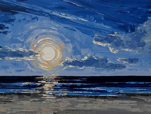 Full Moon Over the Beach - Paint and Sip classes in Jupiter, FL for Team Building events and Date Nights near West Palm Beach