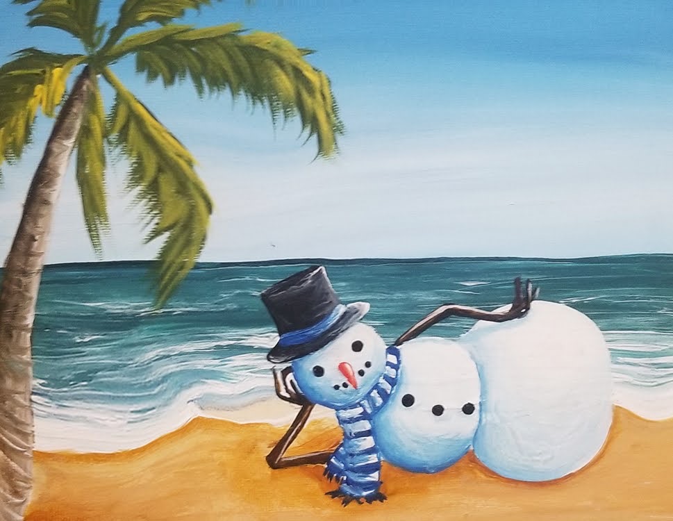 SNOWMAN ON A BEACH PAINT & SIP KIT  Creative Mosaic Kits - Art Fun Studio